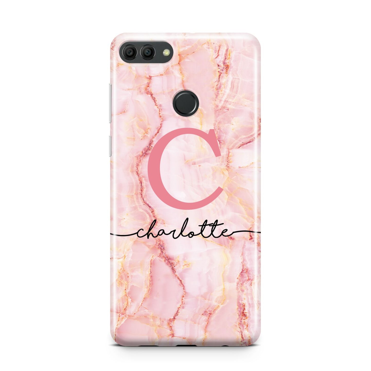 Monogram Pink Gold Agate with Text Huawei Y9 2018