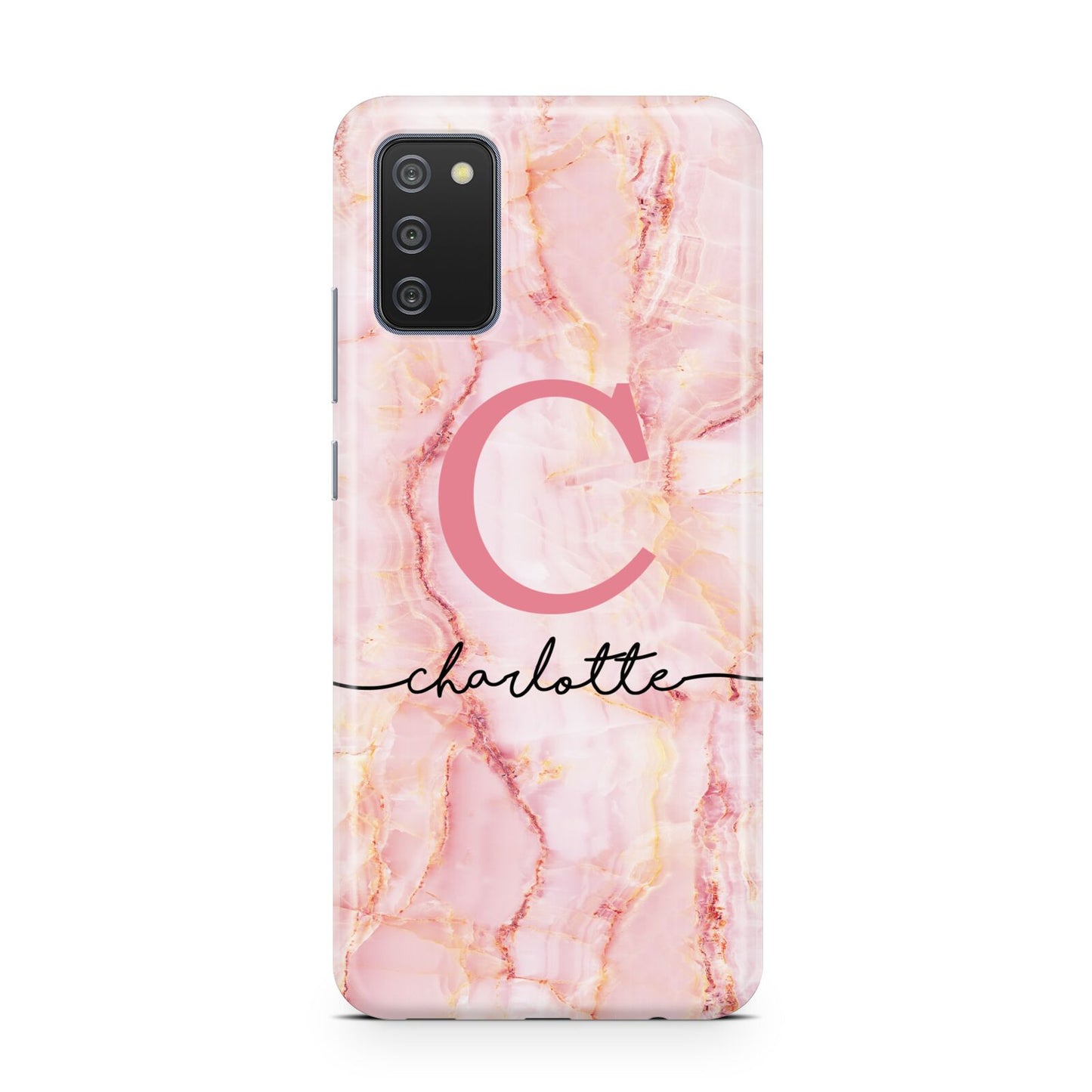 Monogram Pink Gold Agate with Text Samsung A02s Case