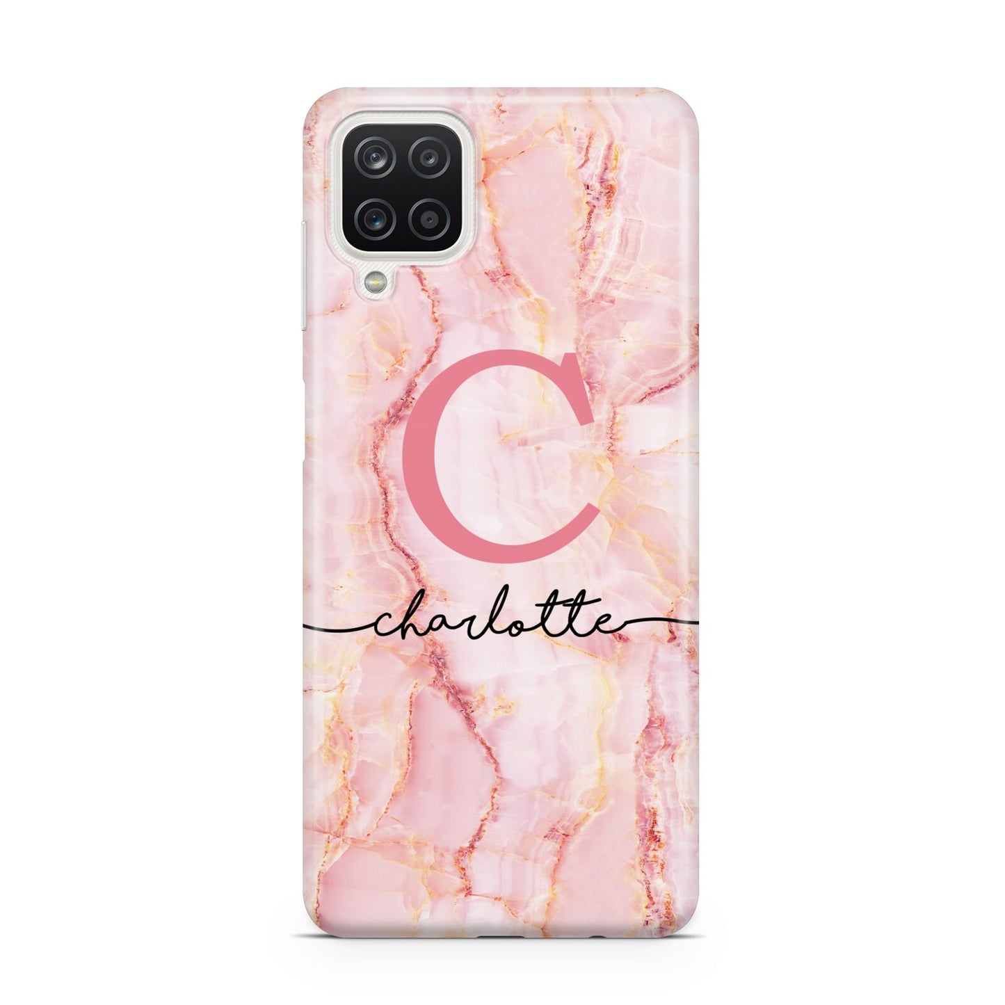 Monogram Pink Gold Agate with Text Samsung A12 Case