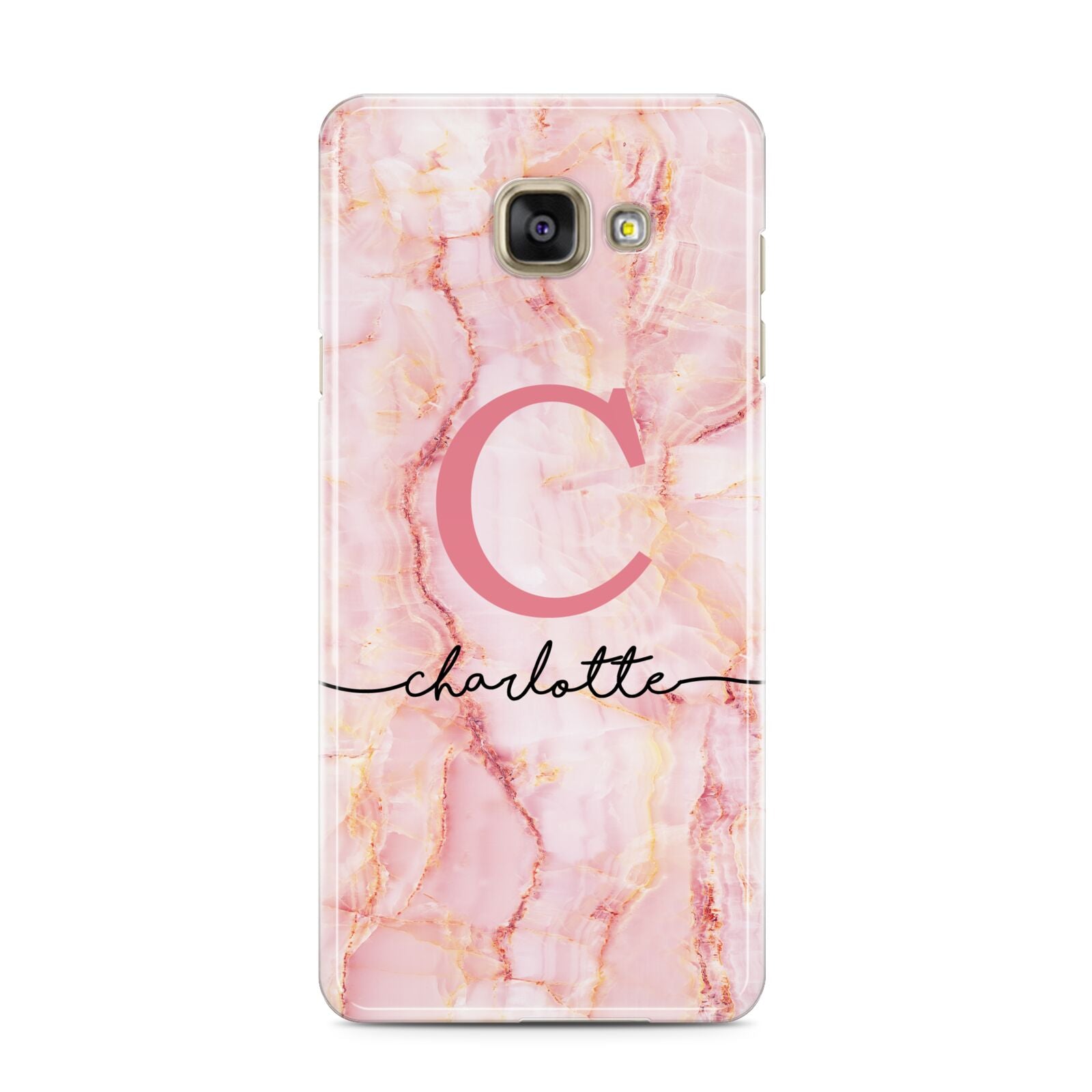 Monogram Pink Gold Agate with Text Samsung Galaxy A3 2016 Case on gold phone