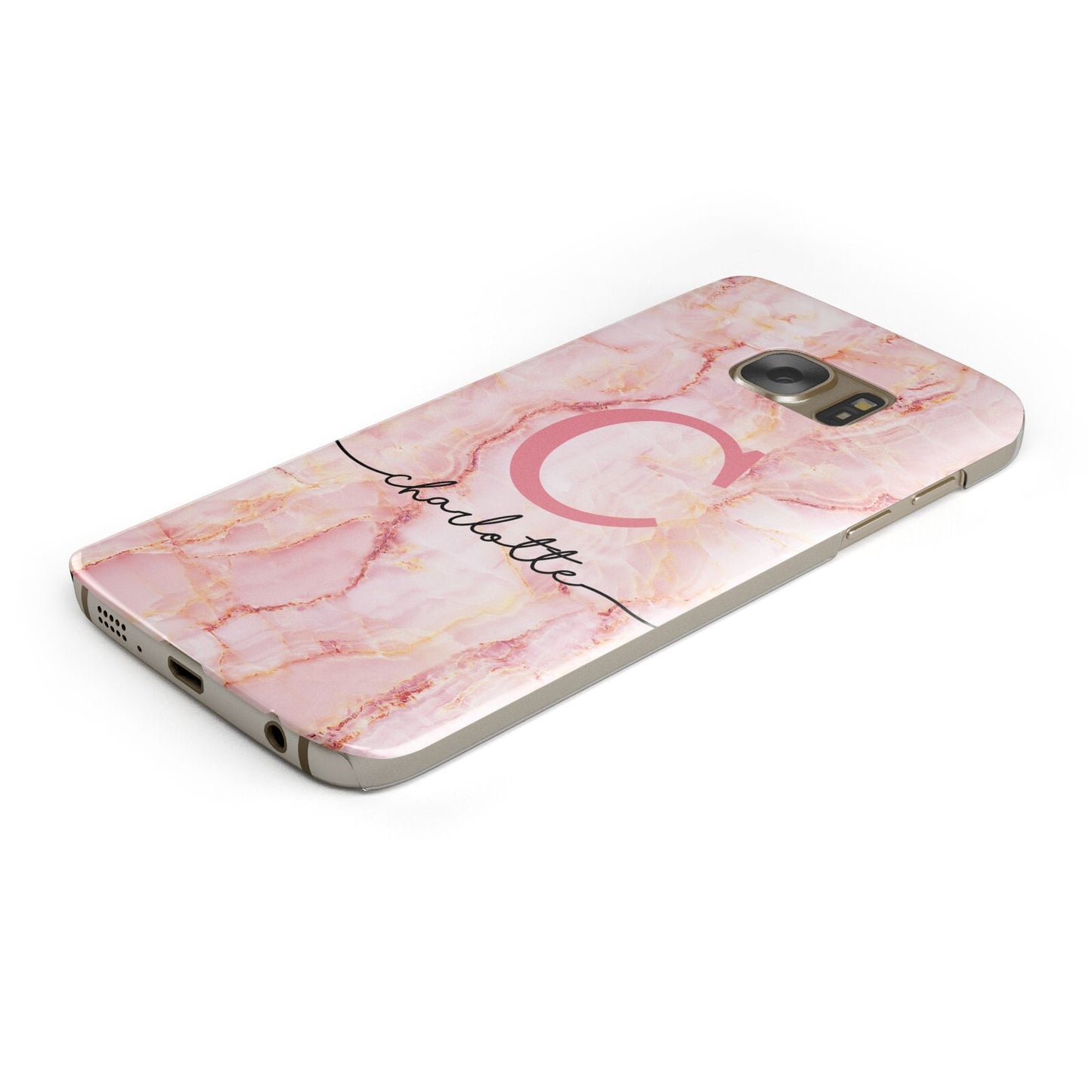 Monogram Pink Gold Agate with Text Samsung Galaxy Case Bottom Cutout