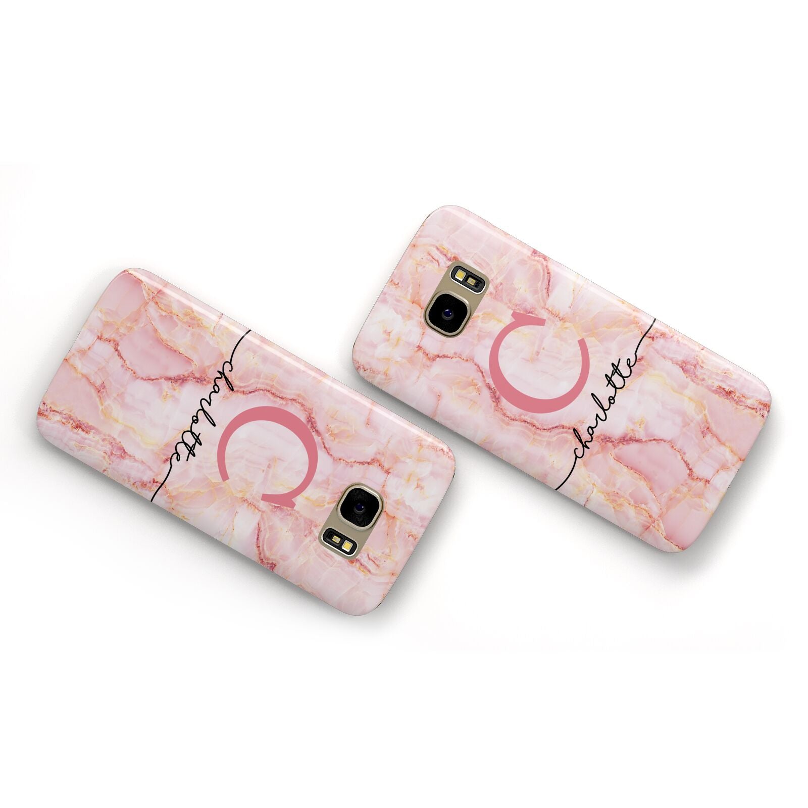 Monogram Pink Gold Agate with Text Samsung Galaxy Case Flat Overview