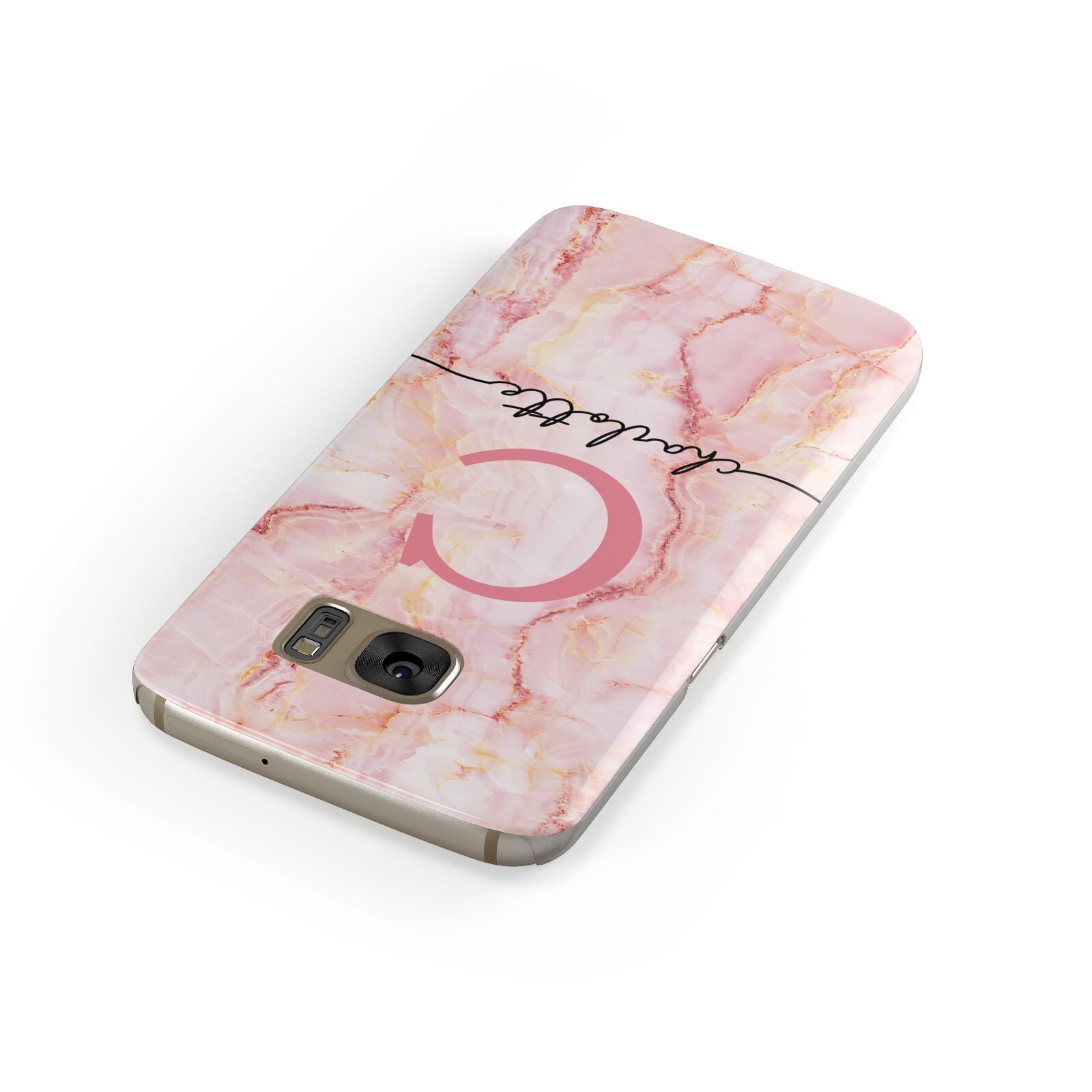 Monogram Pink Gold Agate with Text Samsung Galaxy Case Front Close Up