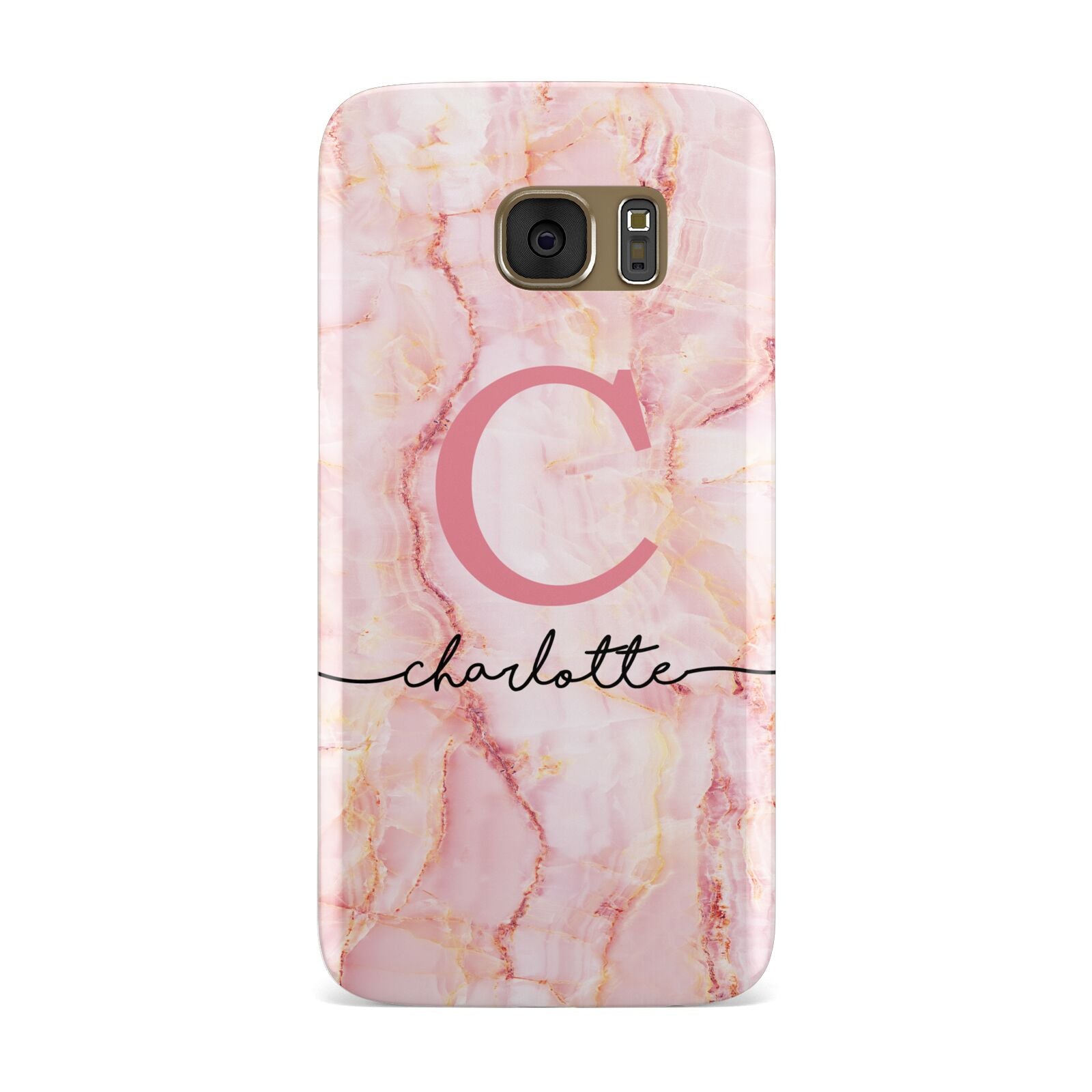 Monogram Pink Gold Agate with Text Samsung Galaxy Case