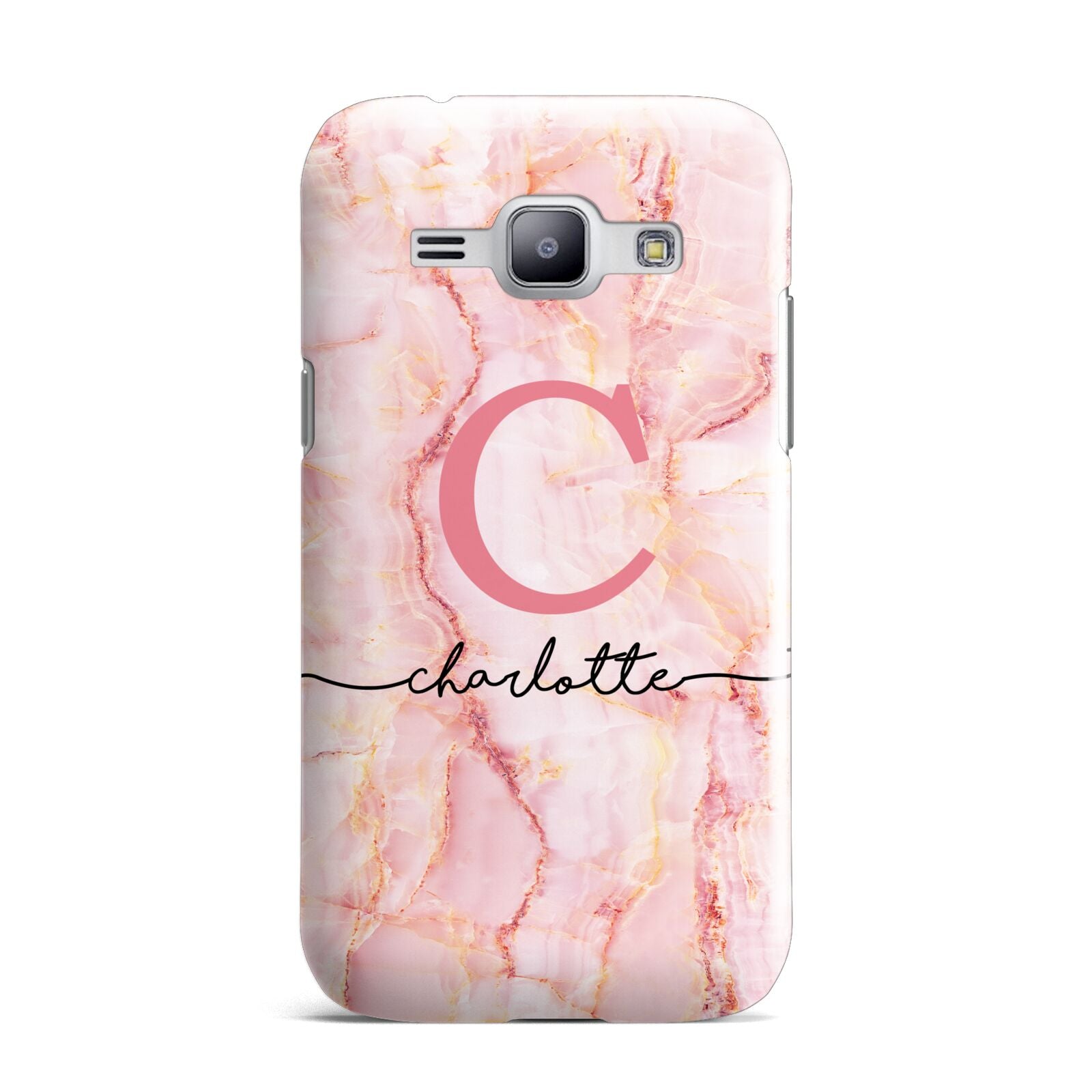 Monogram Pink Gold Agate with Text Samsung Galaxy J1 2015 Case