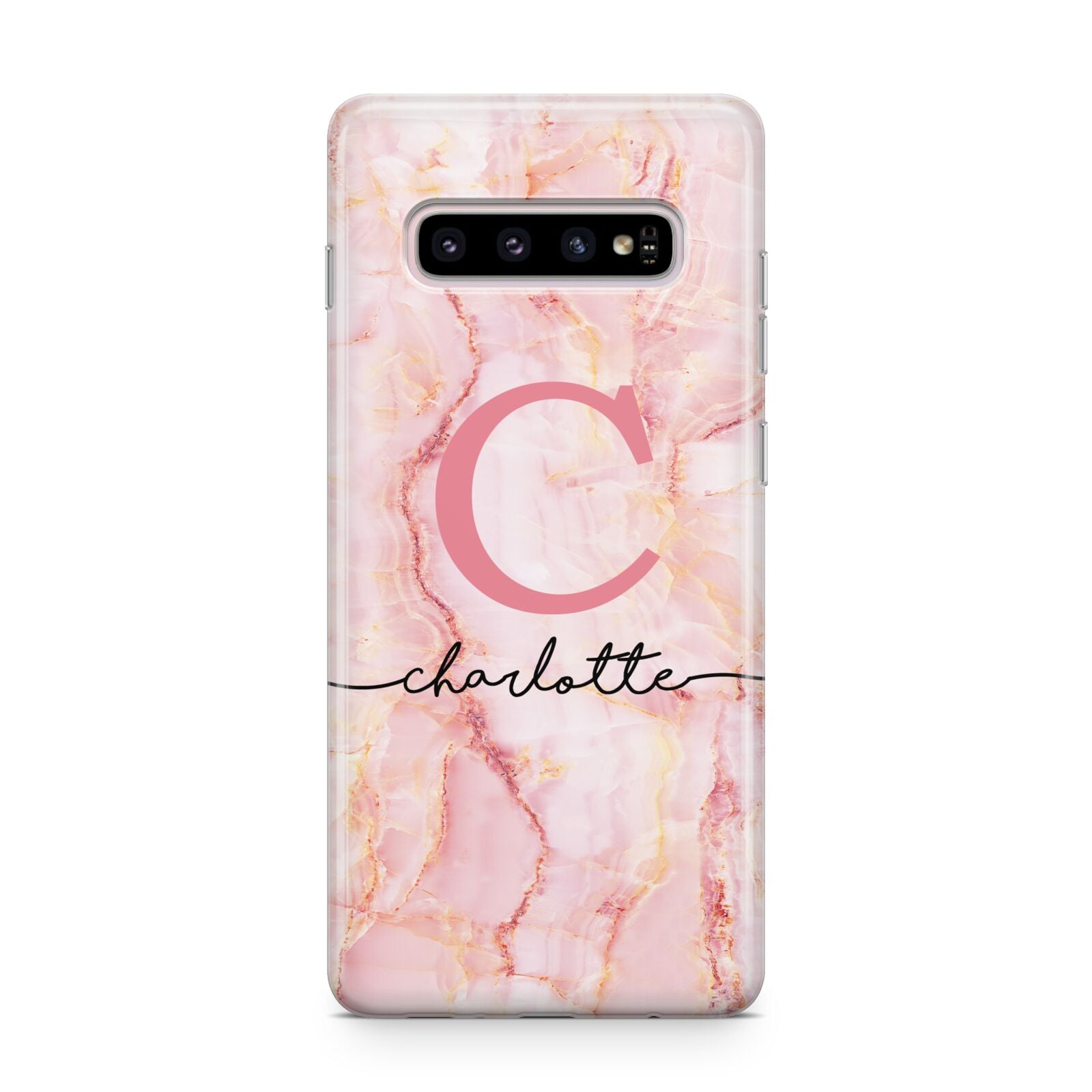 Monogram Pink Gold Agate with Text Samsung Galaxy S10 Plus Case