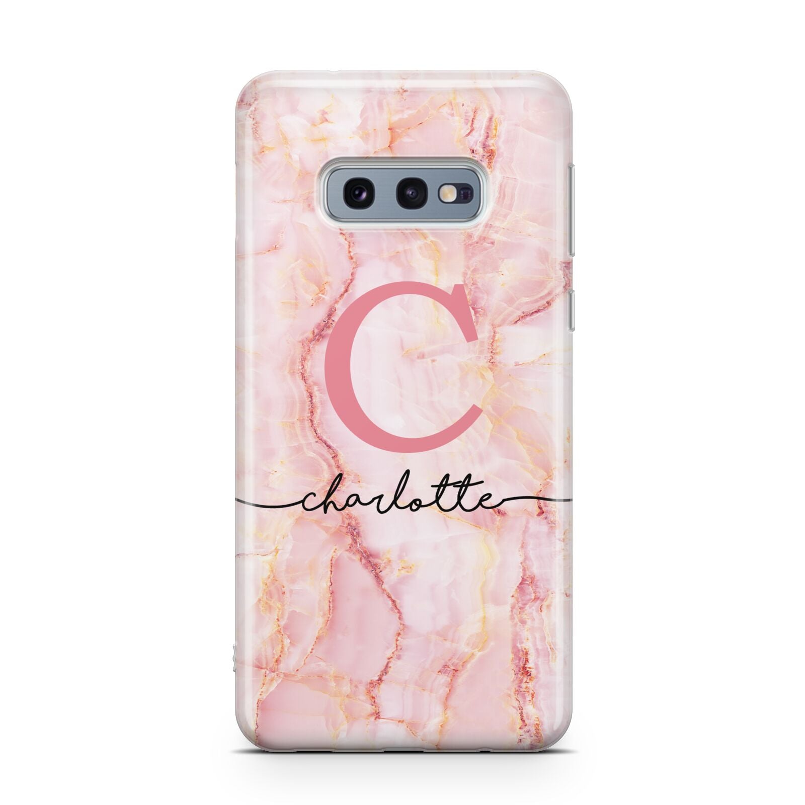 Monogram Pink Gold Agate with Text Samsung Galaxy S10E Case