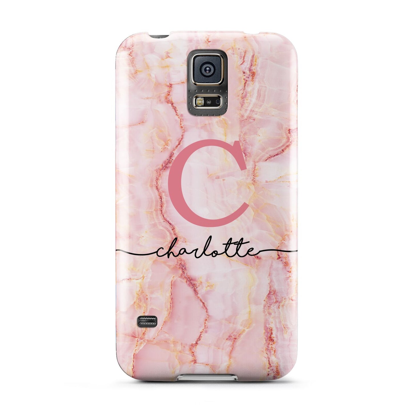 Monogram Pink Gold Agate with Text Samsung Galaxy S5 Case