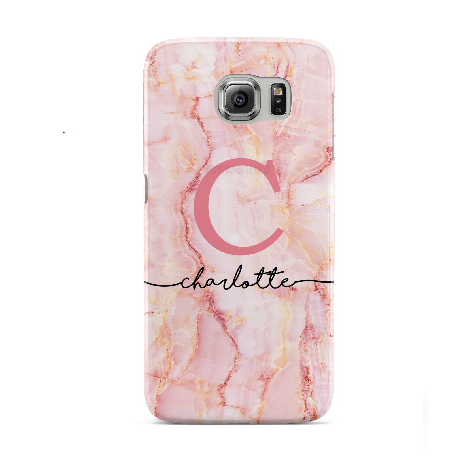 Monogram Pink Gold Agate with Text Samsung Galaxy S6 Case