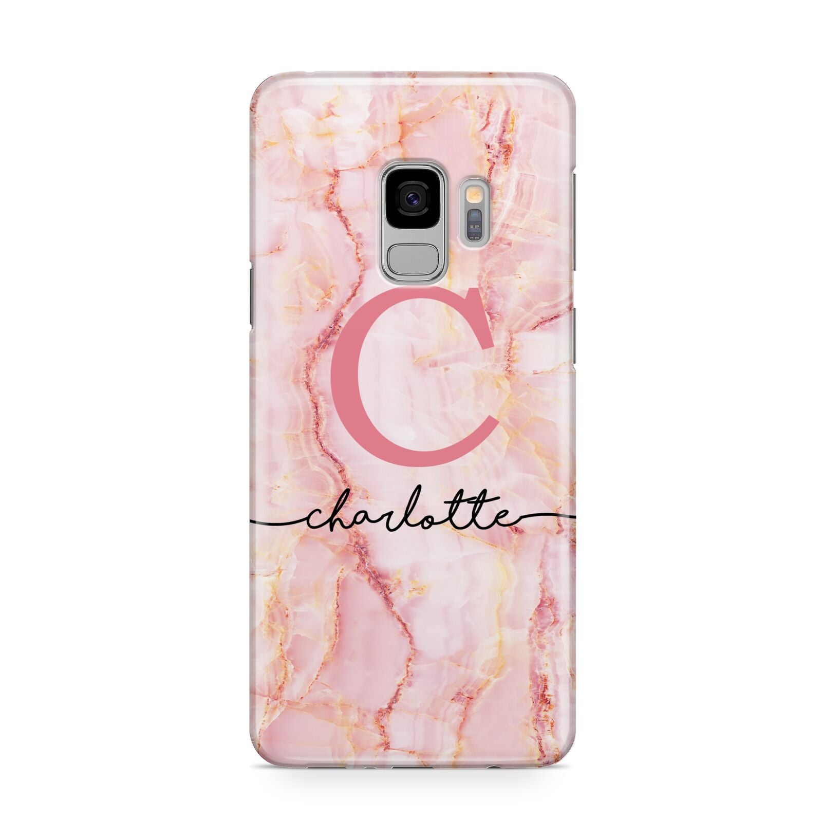 Monogram Pink Gold Agate with Text Samsung Galaxy S9 Case