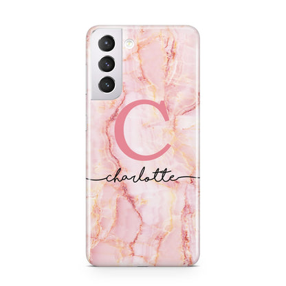 Monogram Pink Gold Agate with Text Samsung S21 Case