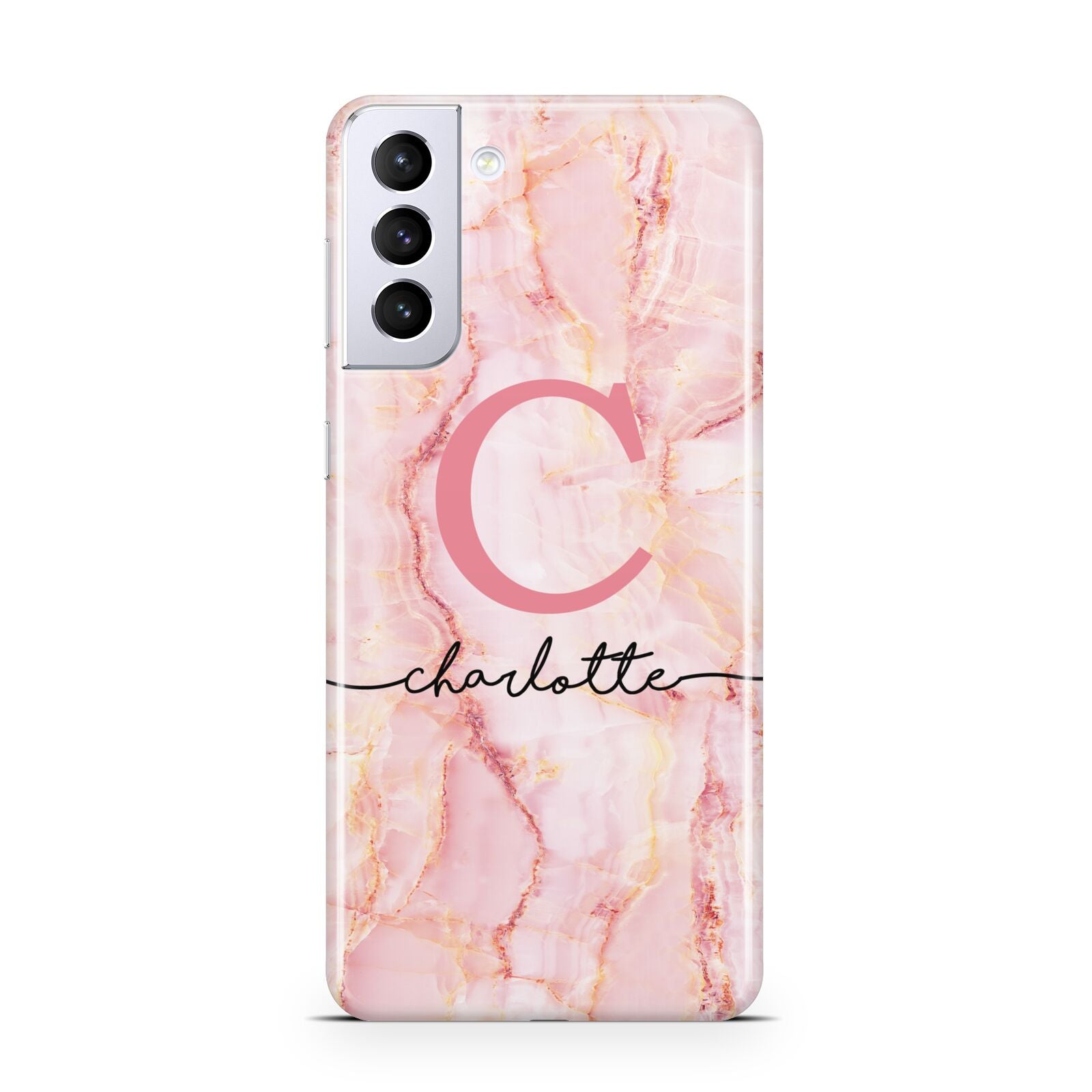 Monogram Pink Gold Agate with Text Samsung S21 Plus Case