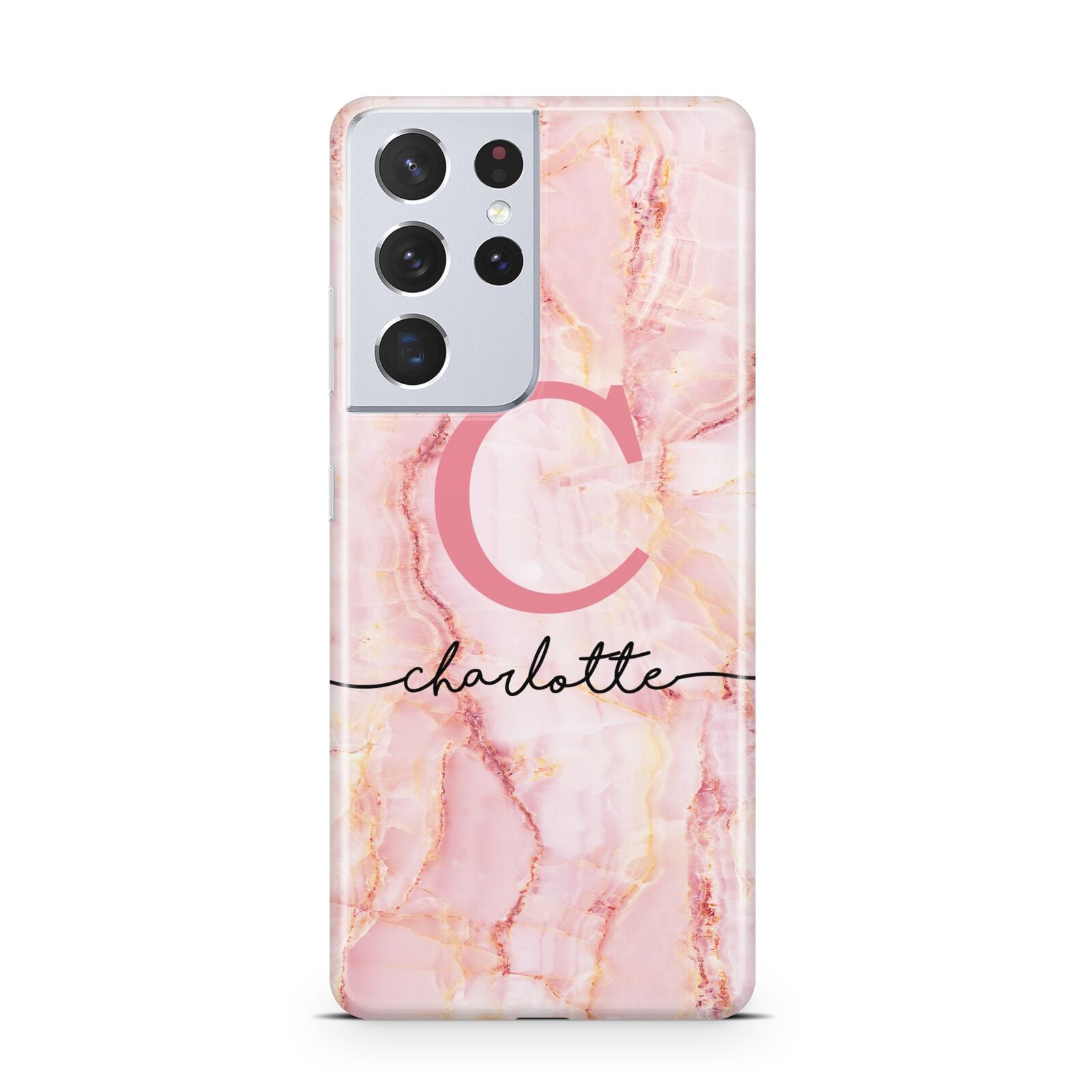 Monogram Pink Gold Agate with Text Samsung S21 Ultra Case