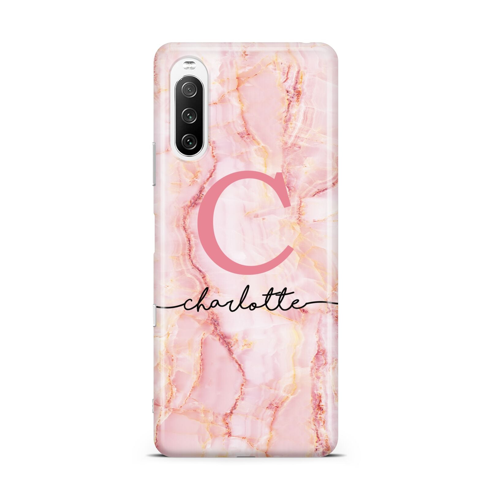 Monogram Pink Gold Agate with Text Sony Xperia 10 III Case