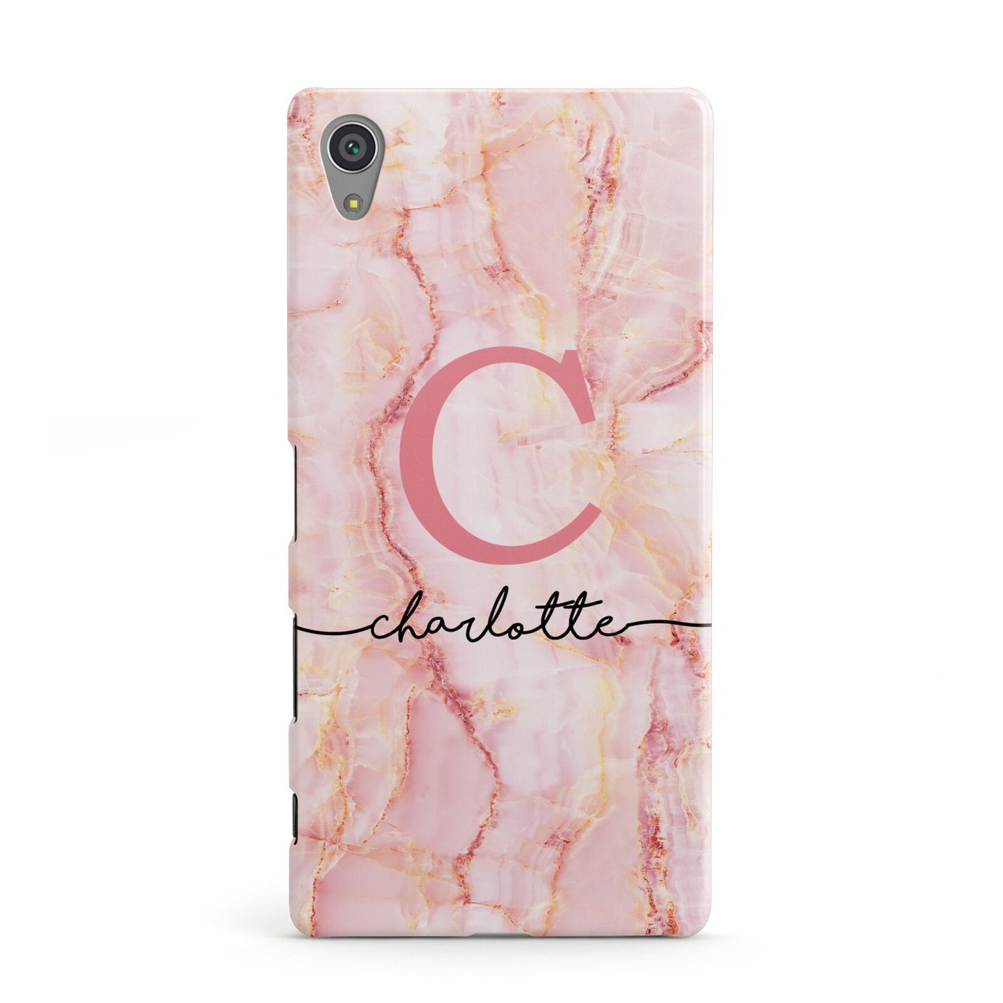 Monogram Pink Gold Agate with Text Sony Xperia Case