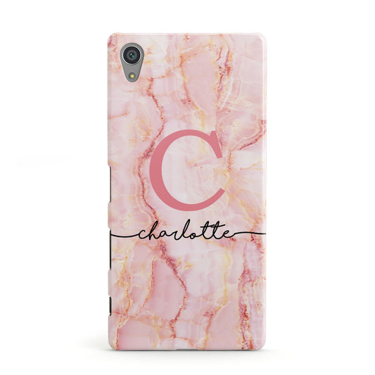 Monogram Pink Gold Agate with Text Sony Xperia Case