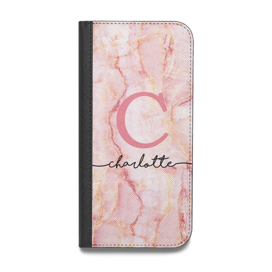 Monogram Pink Gold Agate with Text Vegan Leather Flip iPhone Case