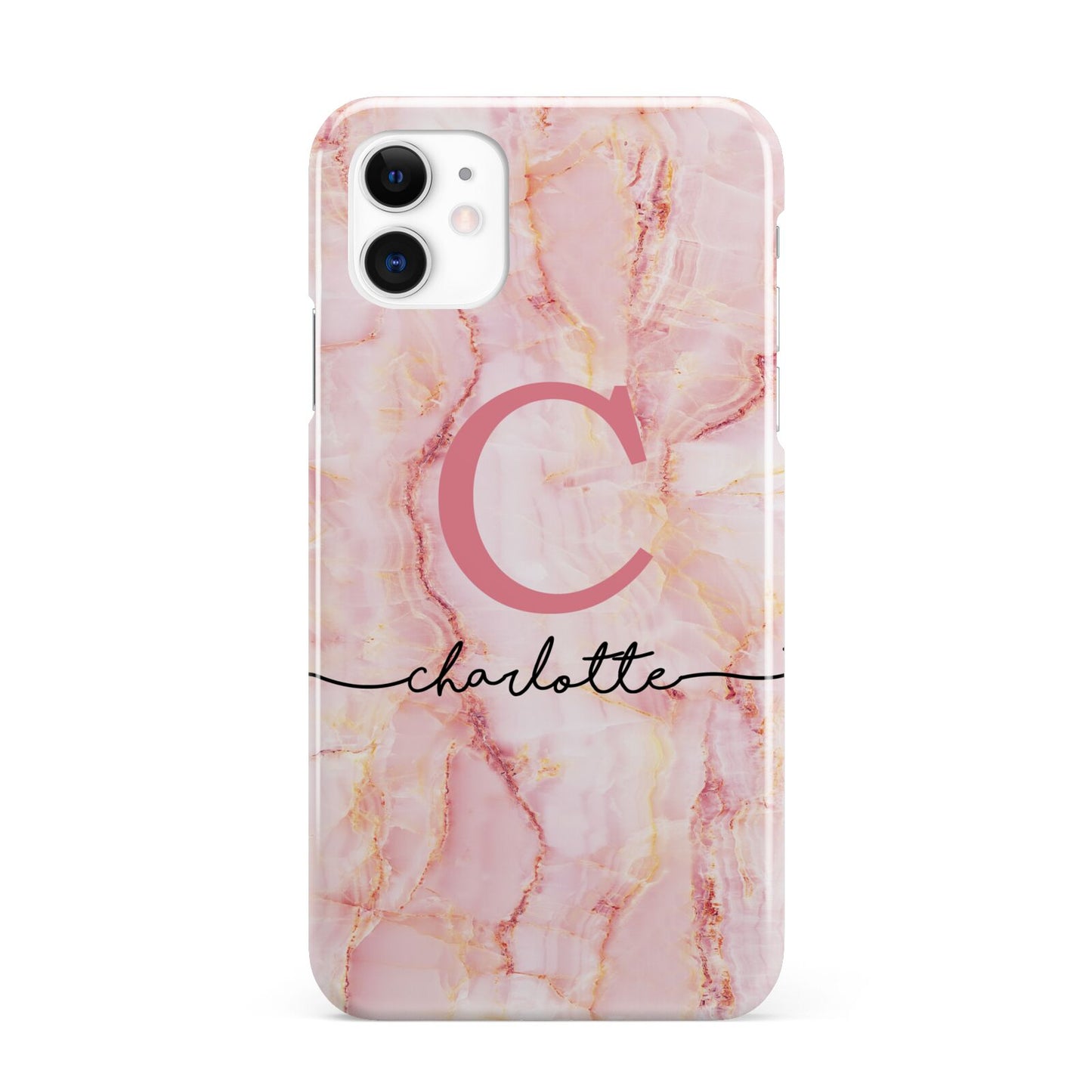 Monogram Pink Gold Agate with Text iPhone 11 3D Snap Case