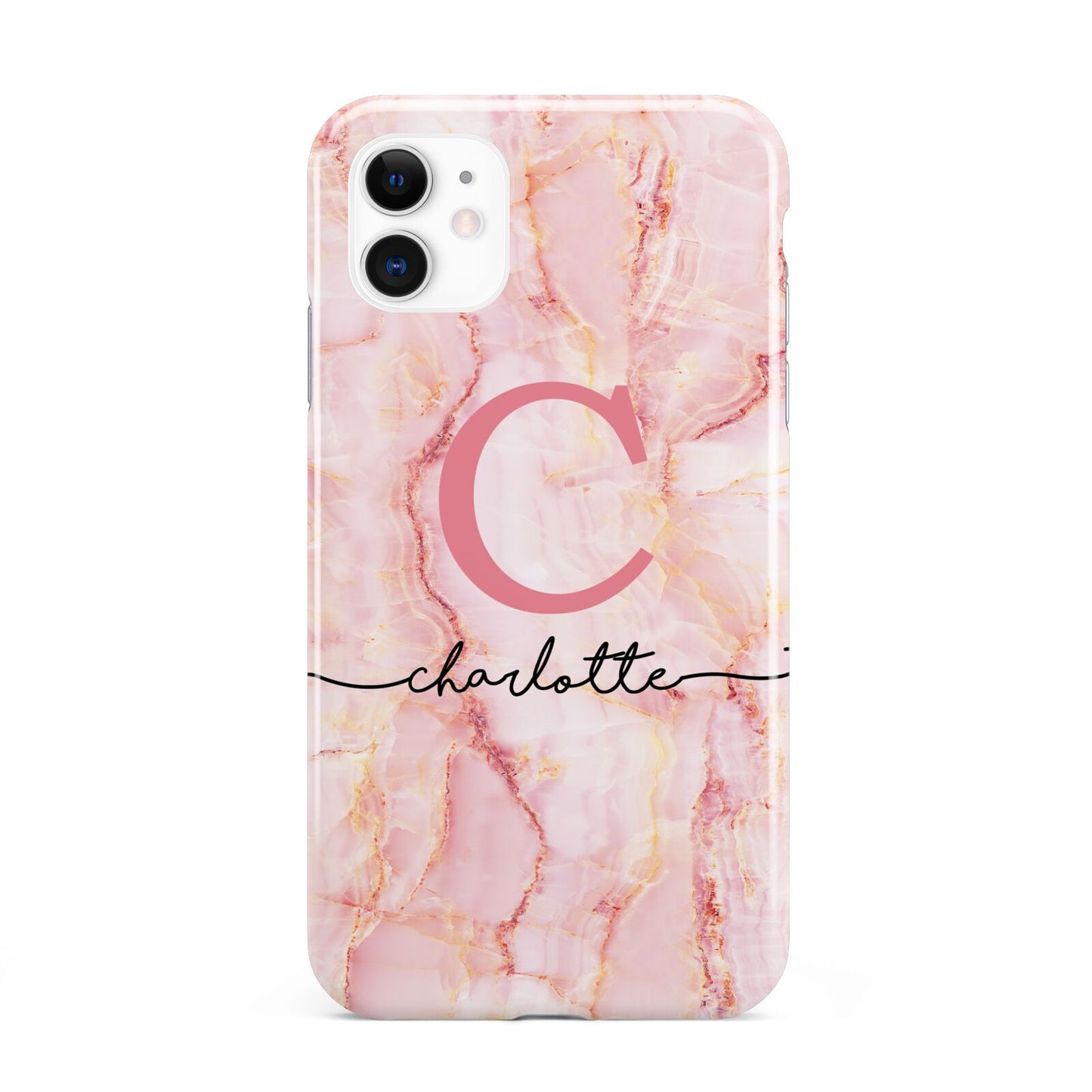 Monogram Pink Gold Agate with Text iPhone 11 3D Tough Case