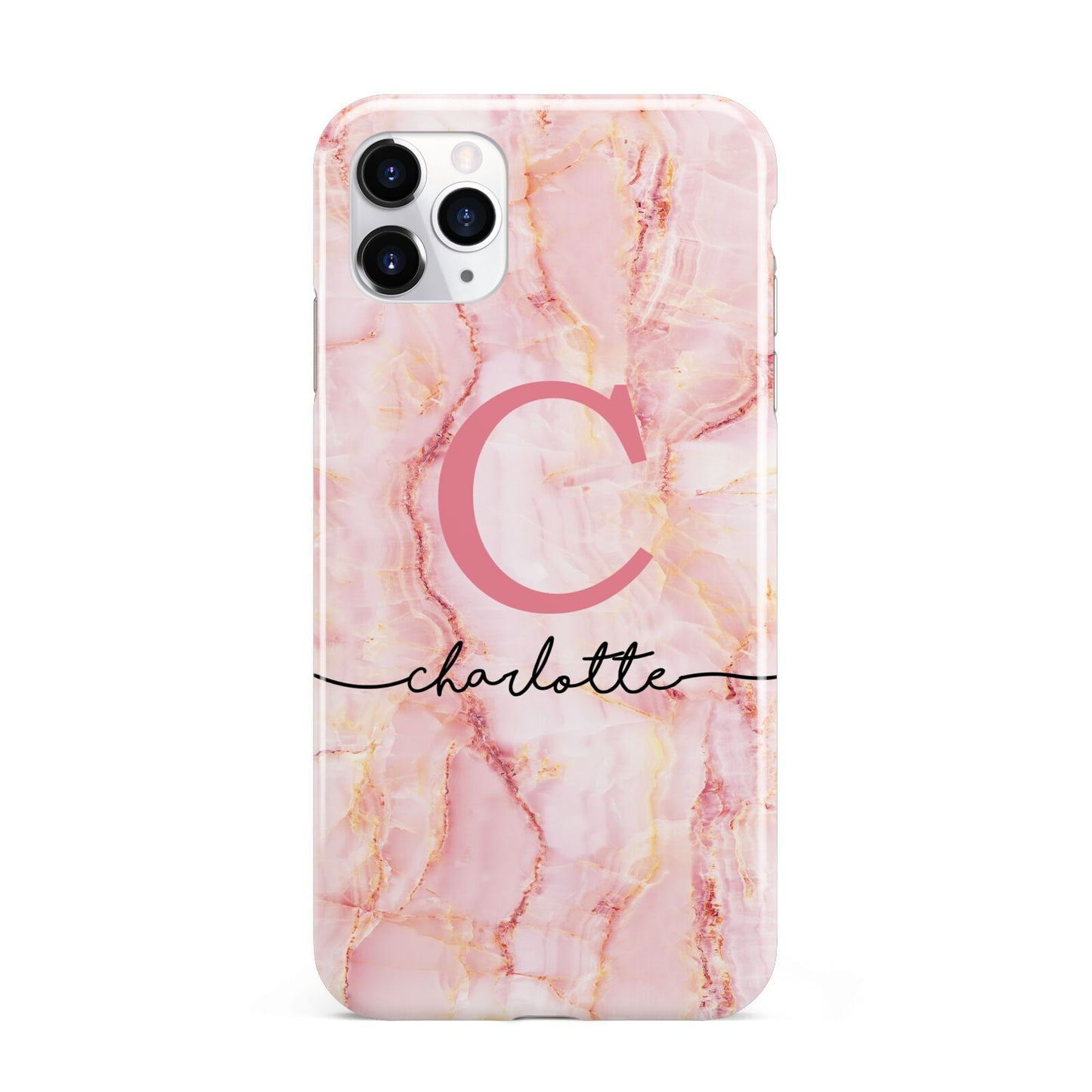 Monogram Pink Gold Agate with Text iPhone 11 Pro Max 3D Tough Case