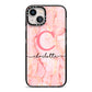 Monogram Pink Gold Agate with Text iPhone 13 Black Impact Case on Silver phone