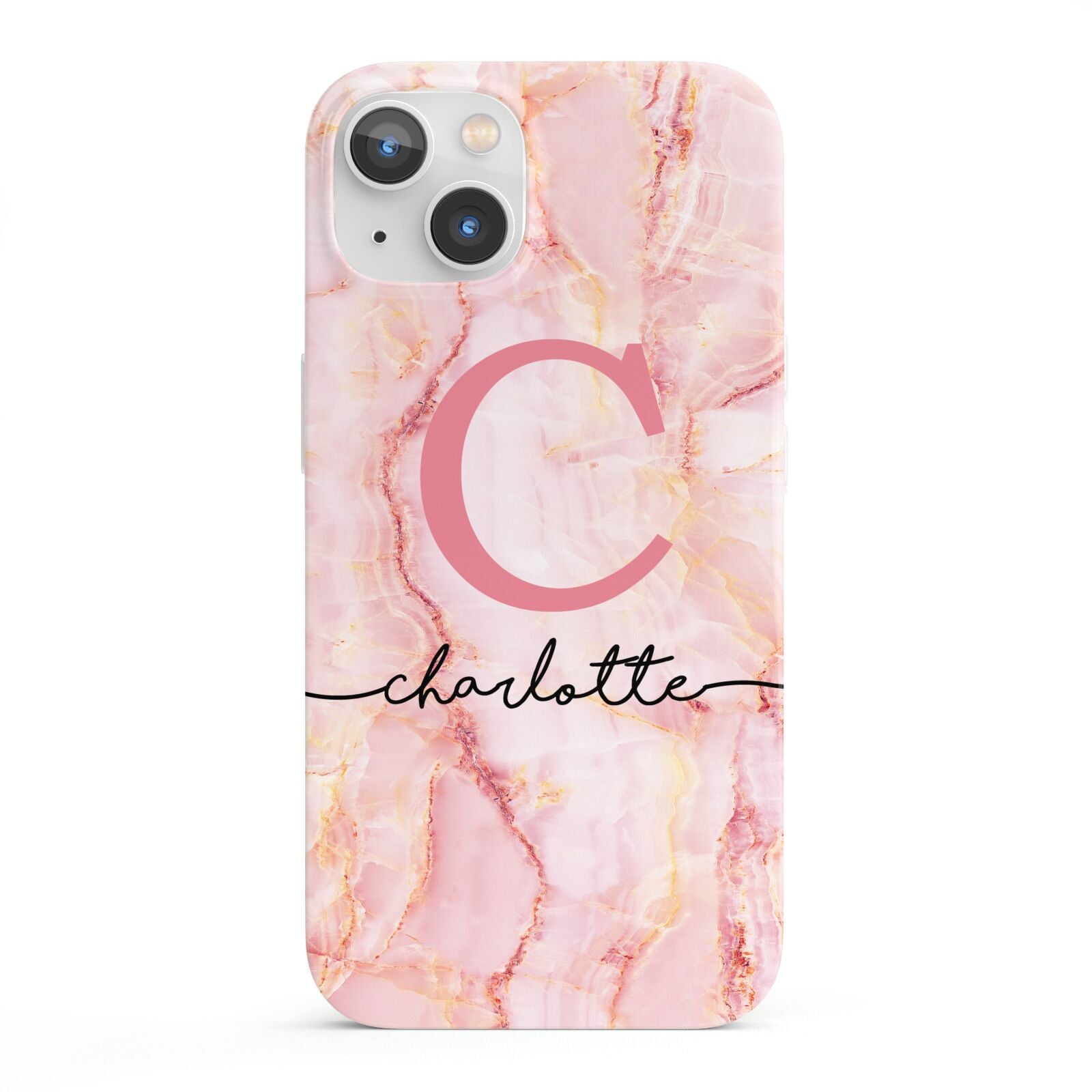 Monogram Pink Gold Agate with Text iPhone 13 Full Wrap 3D Snap Case