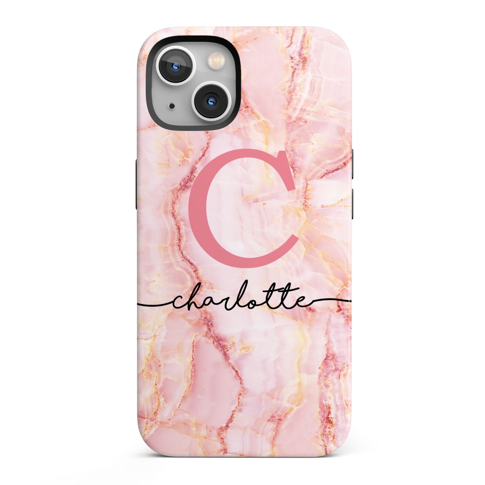 Monogram Pink Gold Agate with Text iPhone 13 Full Wrap 3D Tough Case