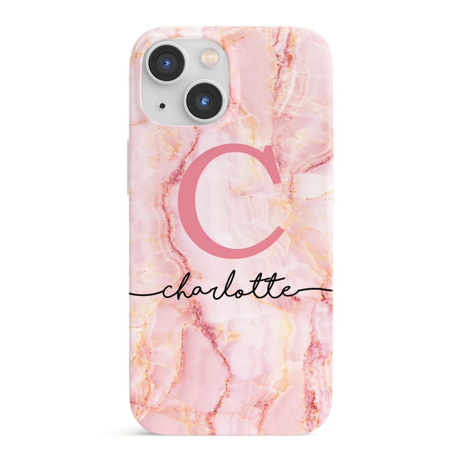 Monogram Pink Gold Agate with Text iPhone 13 Mini Full Wrap 3D Snap Case