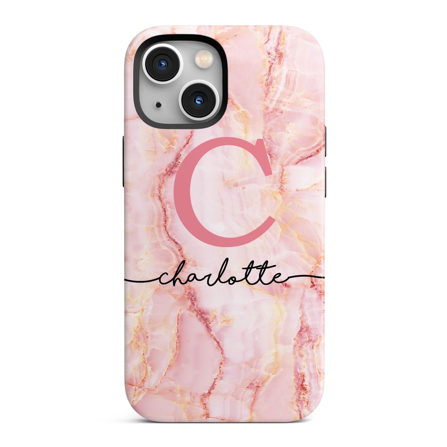 Monogram Pink Gold Agate with Text iPhone 13 Mini Full Wrap 3D Tough Case