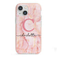 Monogram Pink Gold Agate with Text iPhone 13 Mini TPU Impact Case with Pink Edges