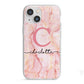Monogram Pink Gold Agate with Text iPhone 13 Mini TPU Impact Case with White Edges