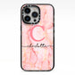 Monogram Pink Gold Agate with Text iPhone 13 Pro Black Impact Case on Silver phone