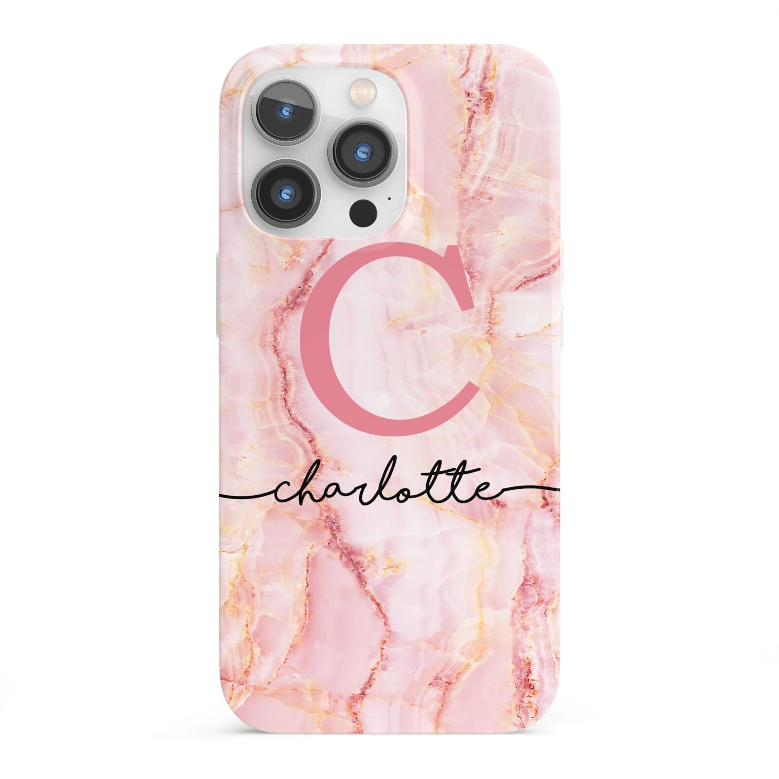 Monogram Pink Gold Agate with Text iPhone 13 Pro Full Wrap 3D Snap Case