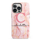 Monogram Pink Gold Agate with Text iPhone 13 Pro Full Wrap 3D Tough Case