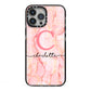Monogram Pink Gold Agate with Text iPhone 13 Pro Max Black Impact Case on Silver phone