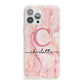 Monogram Pink Gold Agate with Text iPhone 13 Pro Max Clear Bumper Case