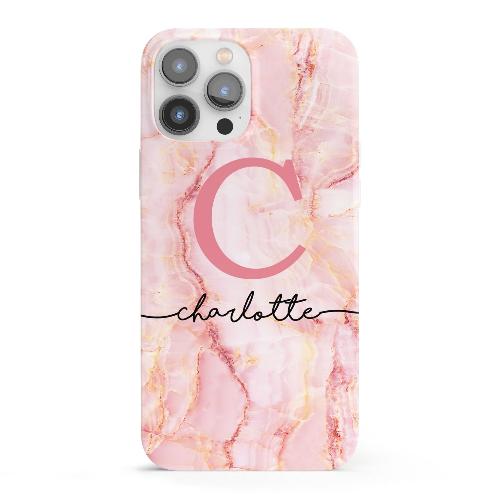 Monogram Pink Gold Agate with Text iPhone 13 Pro Max Full Wrap 3D Snap Case