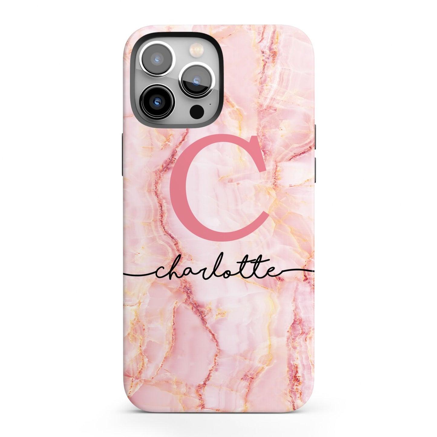 Monogram Pink Gold Agate with Text iPhone 13 Pro Max Full Wrap 3D Tough Case