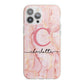 Monogram Pink Gold Agate with Text iPhone 13 Pro Max TPU Impact Case with Pink Edges