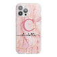 Monogram Pink Gold Agate with Text iPhone 13 Pro Max TPU Impact Case with White Edges