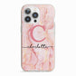 Monogram Pink Gold Agate with Text iPhone 13 Pro TPU Impact Case with Pink Edges