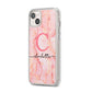Monogram Pink Gold Agate with Text iPhone 14 Plus Clear Tough Case Starlight Angled Image