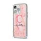 Monogram Pink Gold Agate with Text iPhone 14 Pro Max Clear Tough Case Silver Angled Image