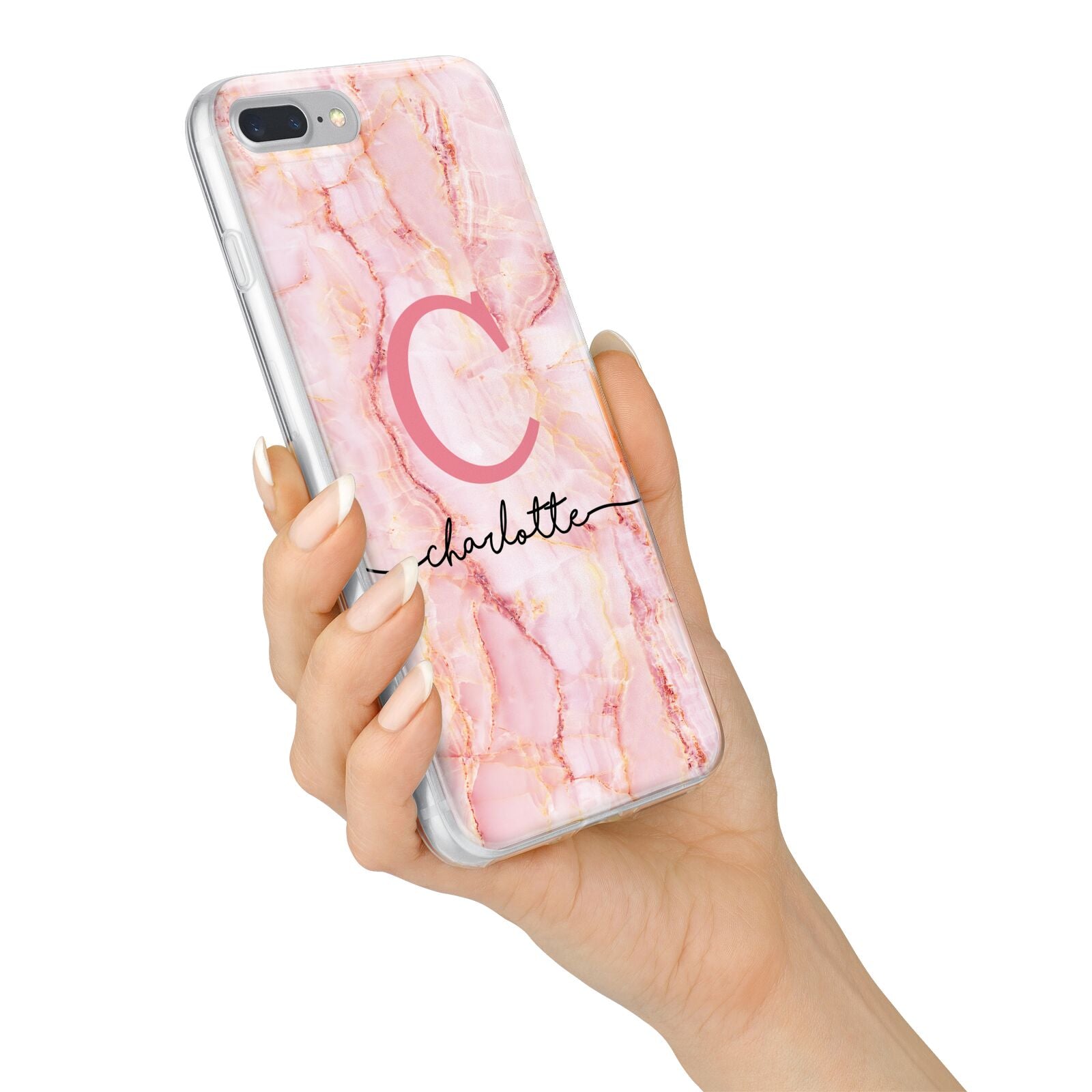 Monogram Pink Gold Agate with Text iPhone 7 Plus Bumper Case on Silver iPhone Alternative Image