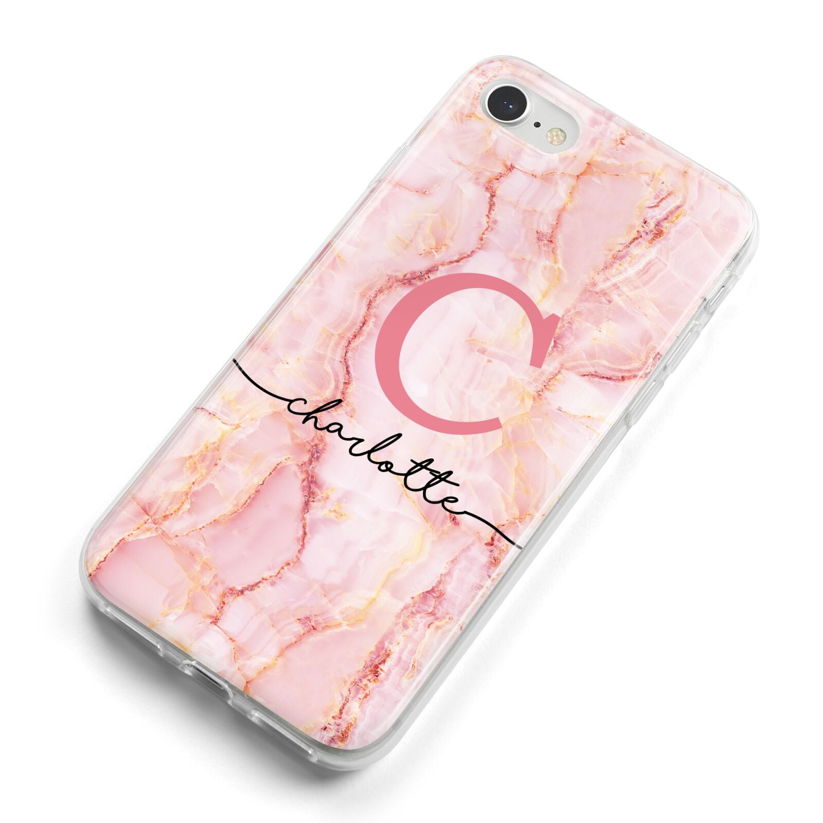 Monogram Pink Gold Agate with Text iPhone 8 Bumper Case on Silver iPhone Alternative Image
