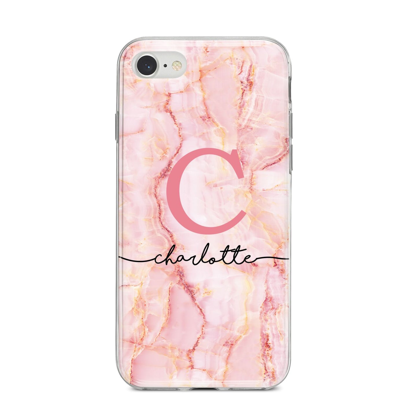 Monogram Pink Gold Agate with Text iPhone 8 Bumper Case on Silver iPhone