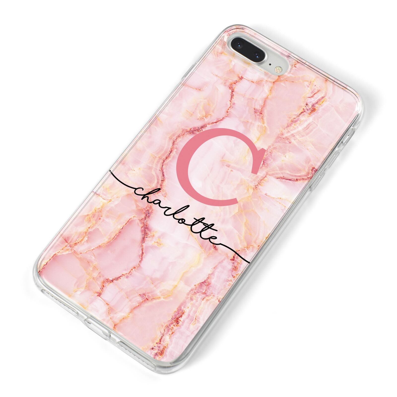 Monogram Pink Gold Agate with Text iPhone 8 Plus Bumper Case on Silver iPhone Alternative Image