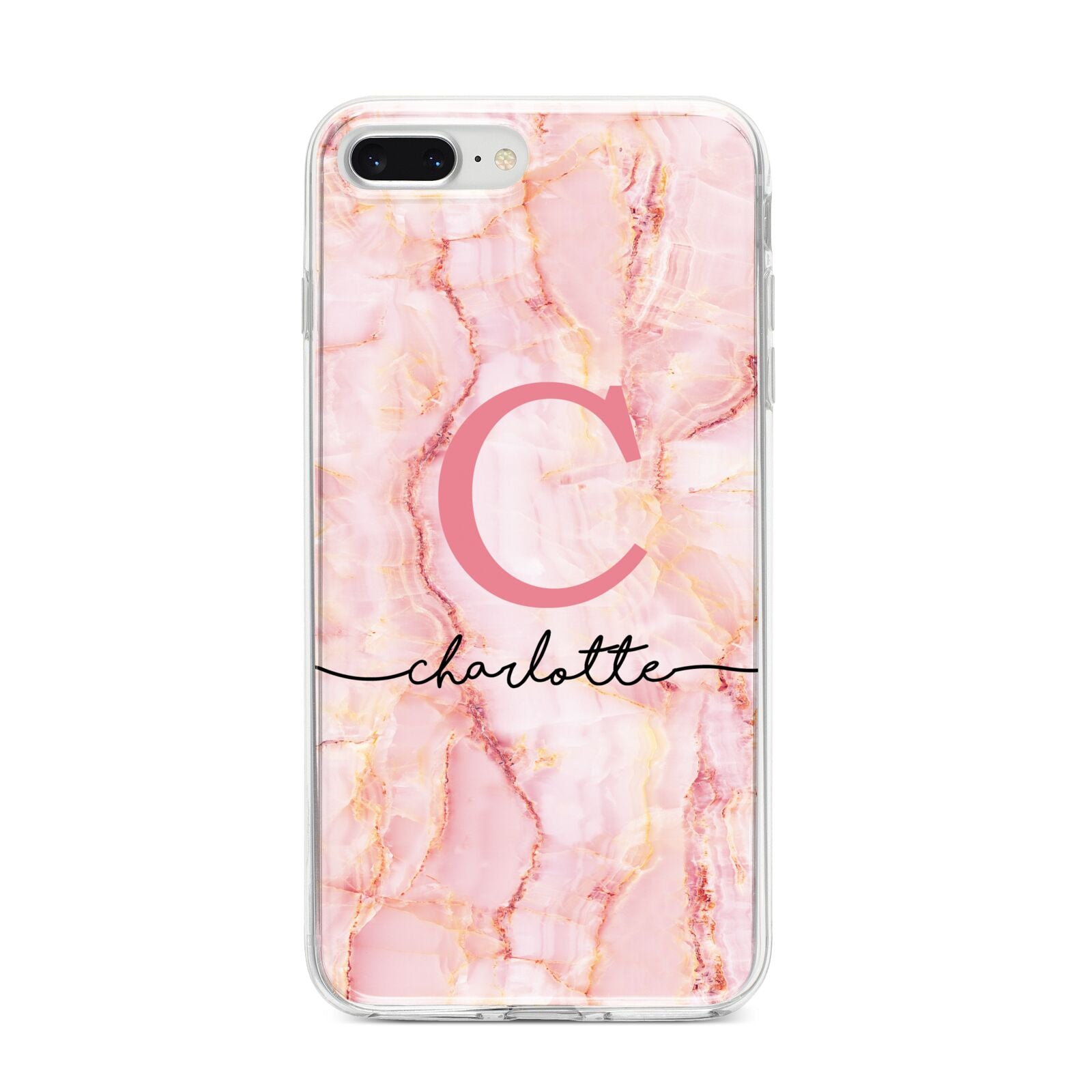 Monogram Pink Gold Agate with Text iPhone 8 Plus Bumper Case on Silver iPhone