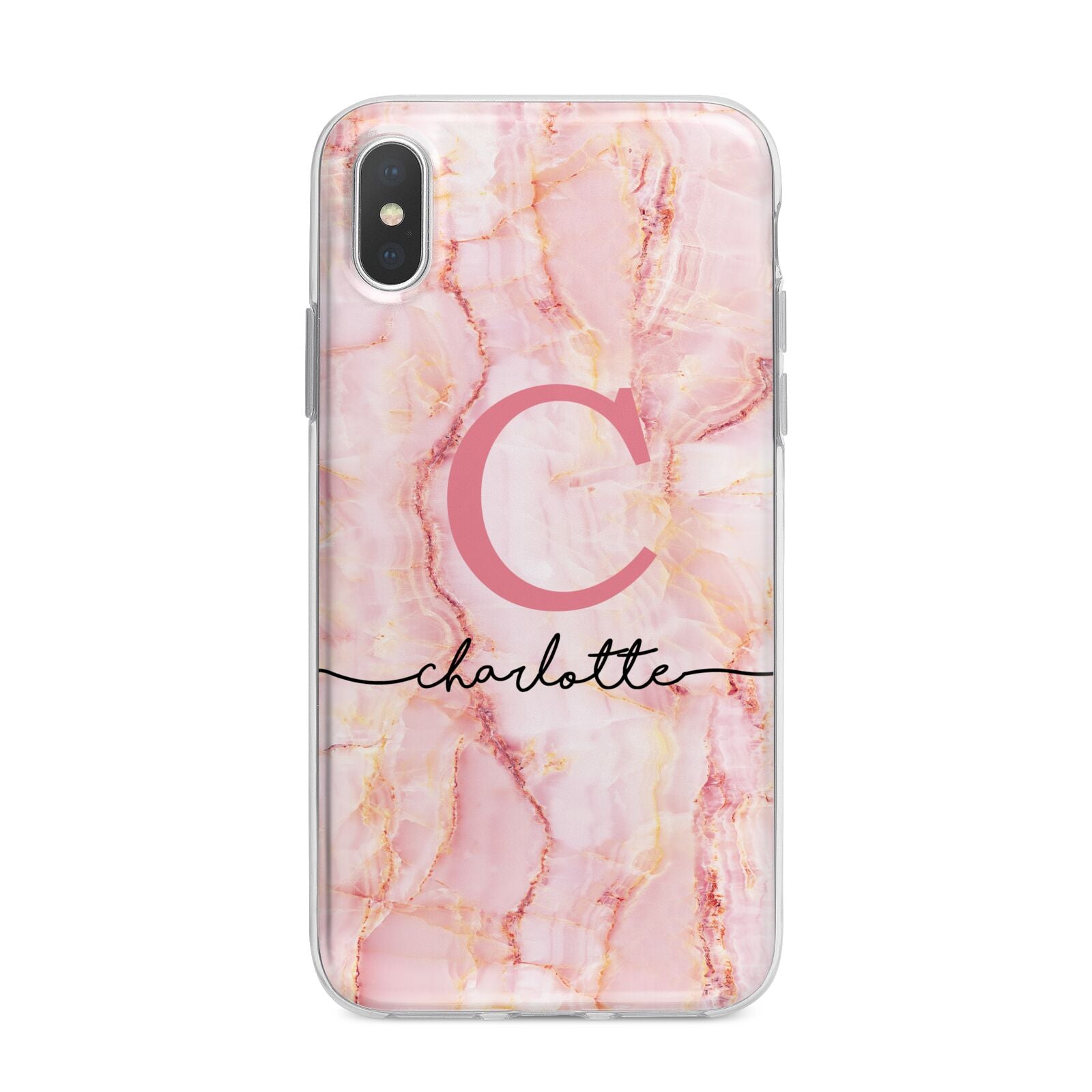 Monogram Pink Gold Agate with Text iPhone X Bumper Case on Silver iPhone Alternative Image 1