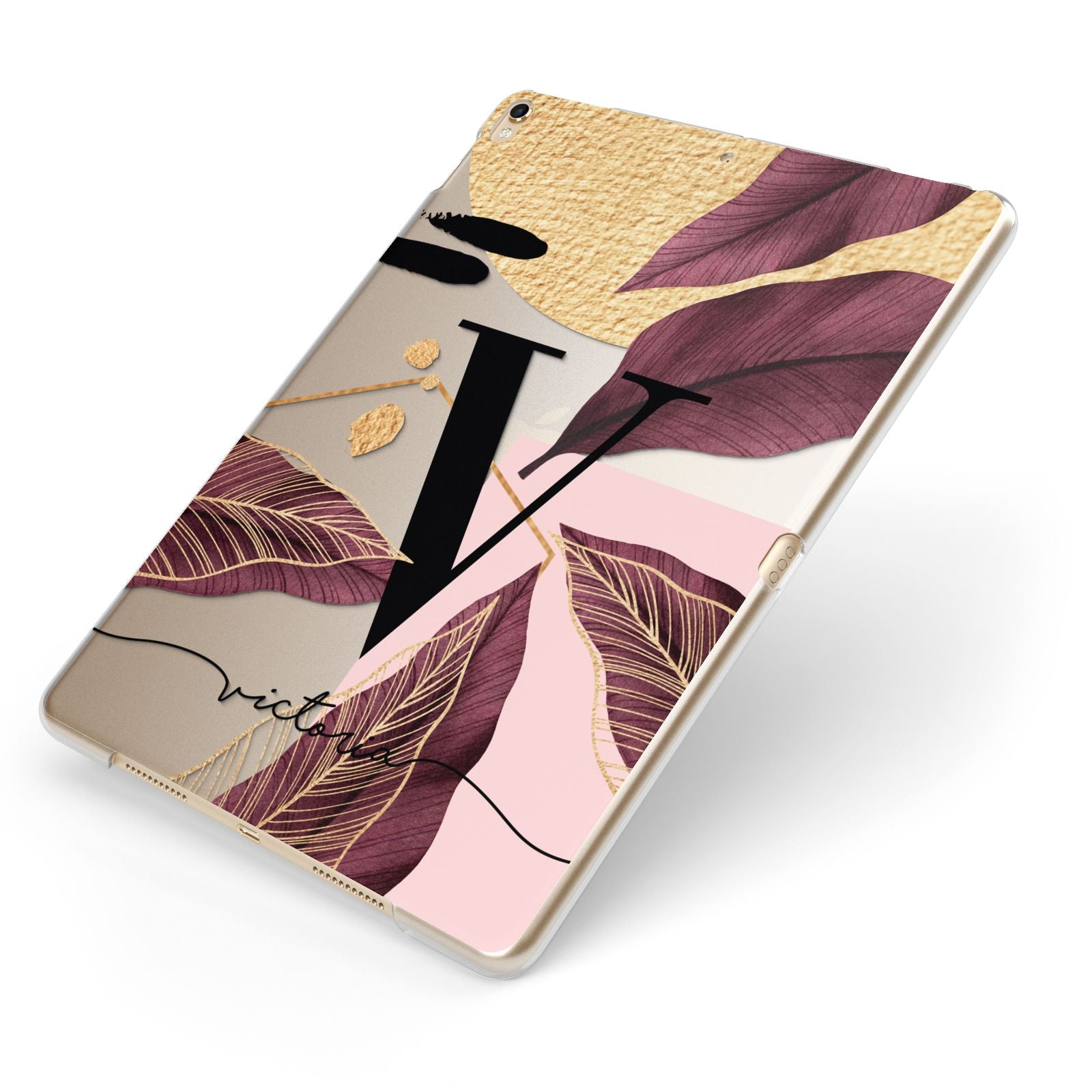 Monogram Tropical Leaves Apple iPad Case on Gold iPad Side View